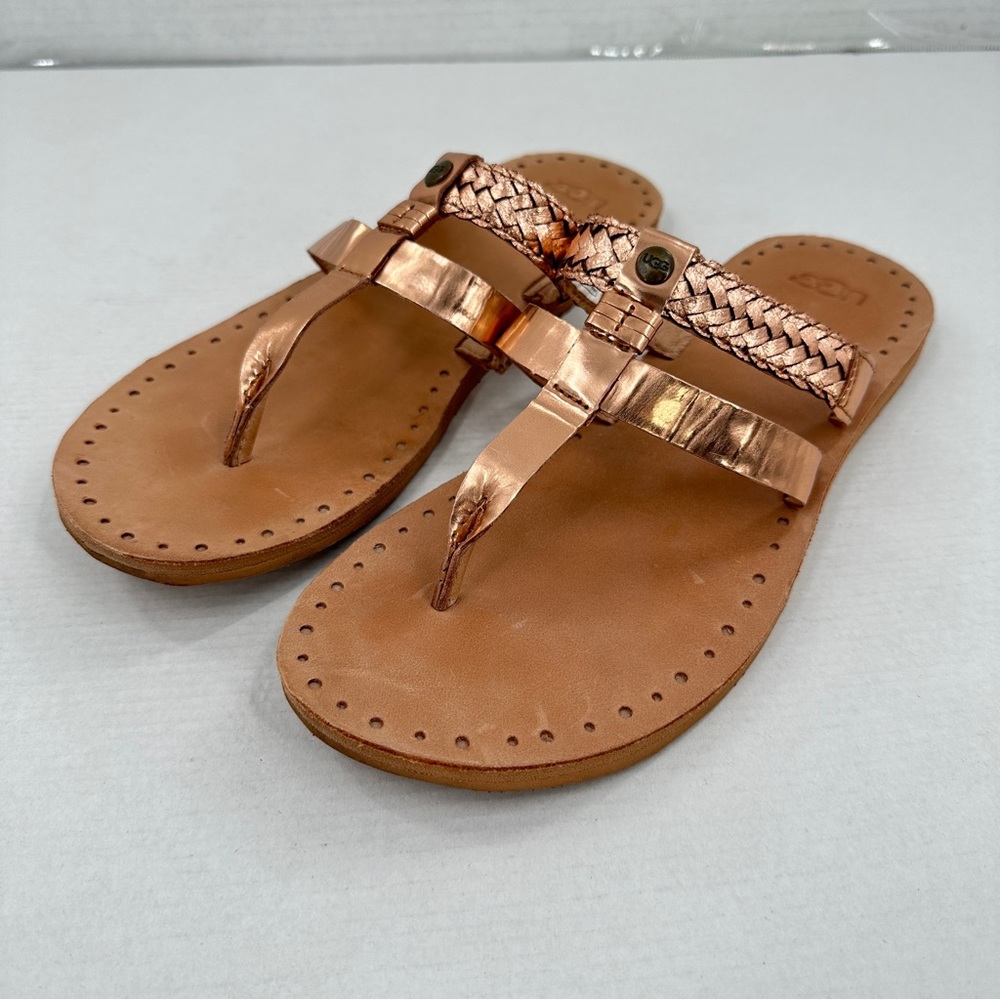 UGG Audra Rose Gold Womens 9 T Post Flip Flop Thong Braid Strap Sandals 1018580
